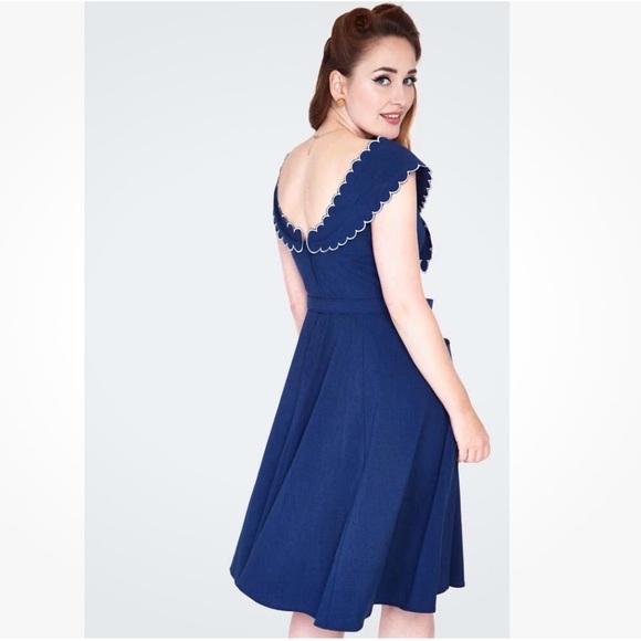 Voodoo Vixen Curve Nautical/Scallop Collar/Retro Flare Dress - Picture 3 of 8